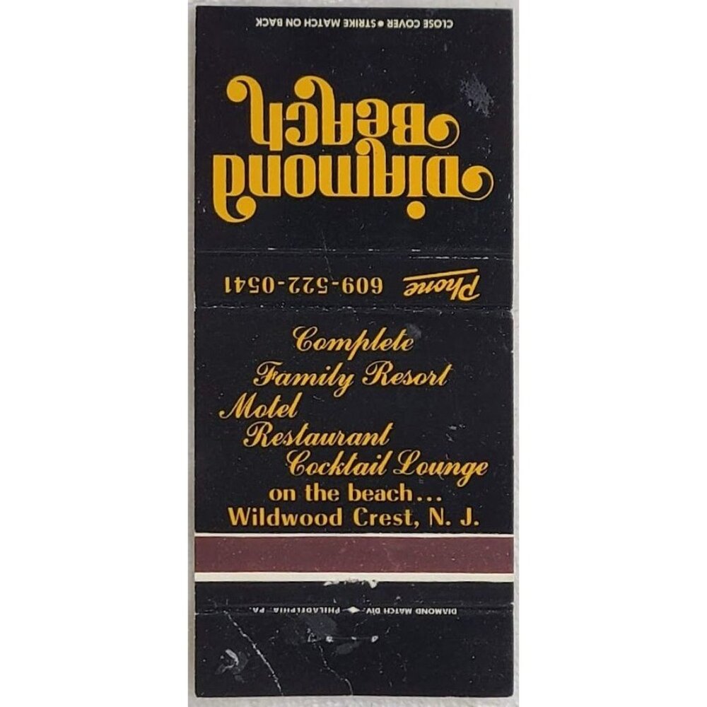 Vintage Matchbook Cover Diamond Beach Motel Restaurant Lounge Wildwood Crest NJ - Picture 2 of 5